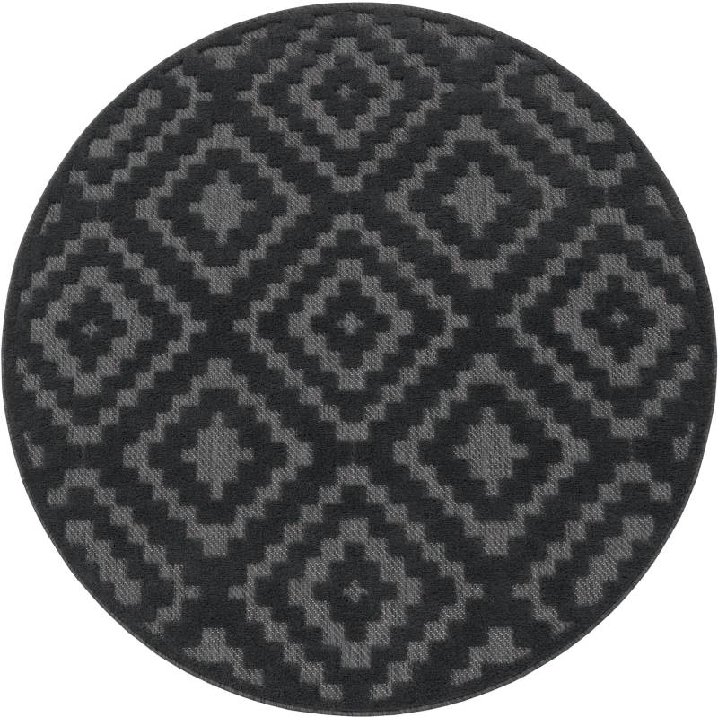 Paco Home Teppich »Livorno 672«, rund, 14 mm Höhe, Uni-Farben, Scandi, Rauten Muster, Hoch-Tief Effekt, Outdoor geeignet von PACO HOME