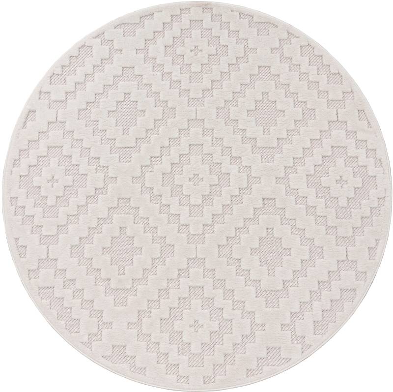Paco Home Teppich »Livorno 672«, rund, 14 mm Höhe, Uni-Farben, Scandi, Rauten Muster, Hoch-Tief Effekt, Outdoor geeignet von PACO HOME