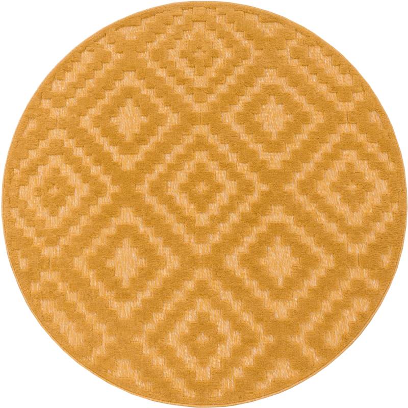 Paco Home Teppich »Livorno 672«, rund, 14 mm Höhe, Uni-Farben, Scandi, Rauten Muster, Hoch-Tief Effekt, Outdoor geeignet von PACO HOME