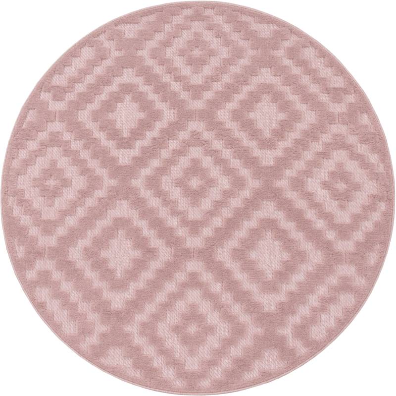 Paco Home Teppich »Livorno 672«, rund, 14 mm Höhe, Uni-Farben, Scandi, Rauten Muster, Hoch-Tief Effekt, Outdoor geeignet von PACO HOME
