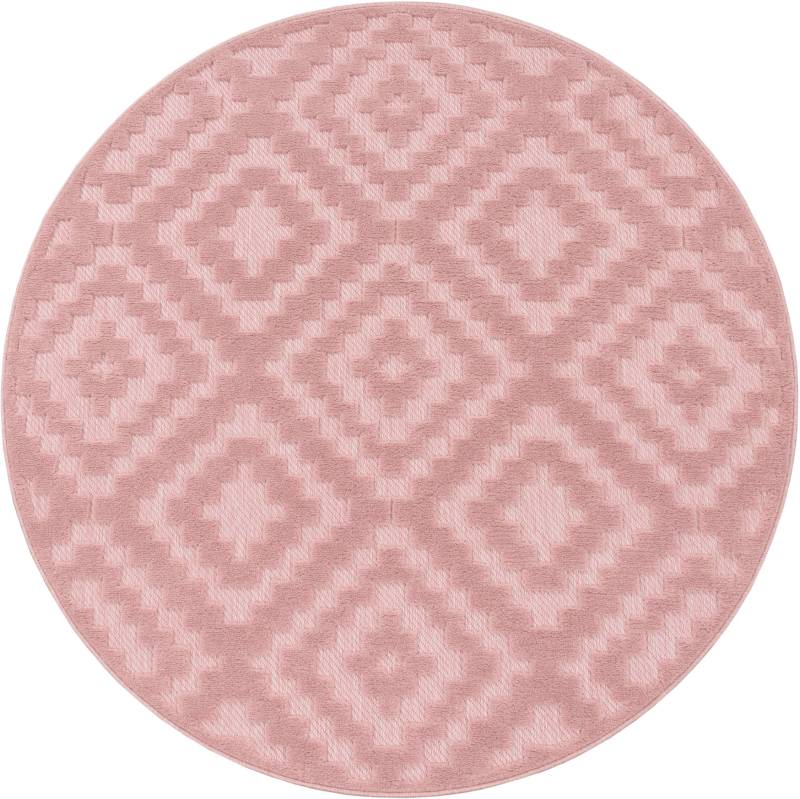Paco Home Teppich »Livorno 672«, rund, 14 mm Höhe, Uni-Farben, Scandi, Rauten Muster, Hoch-Tief Effekt, Outdoor geeignet von PACO HOME