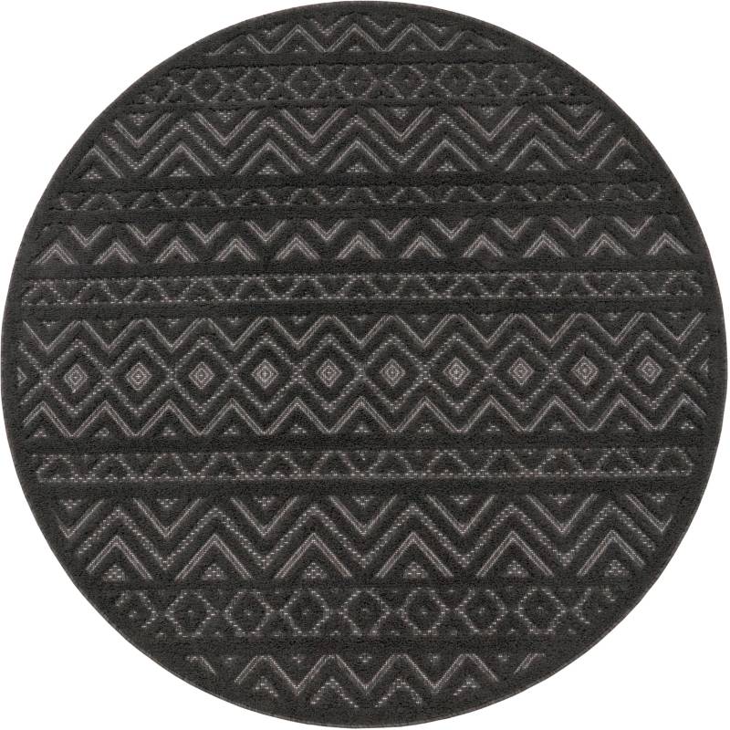 Paco Home Teppich »Livorno 673«, rund, 14 mm Höhe, Uni-Farben, Scandi, Rauten Muster, Hoch-Tief Effekt, Outdoor geeignet von PACO HOME