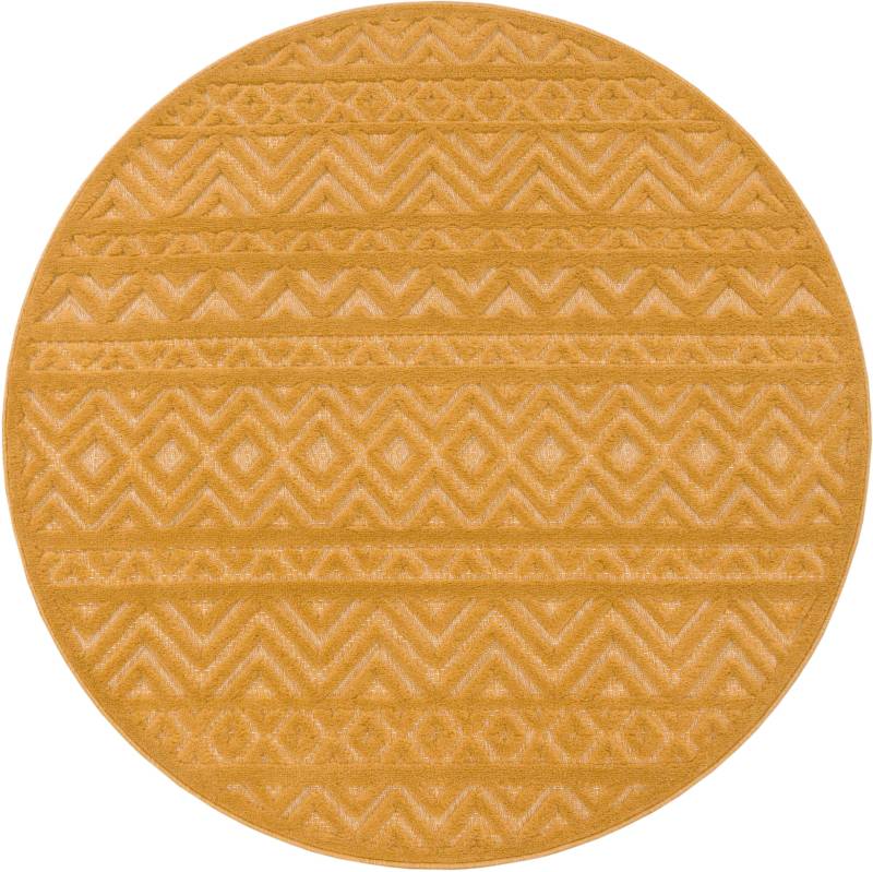 Paco Home Teppich »Livorno 673«, rund, 14 mm Höhe, Uni-Farben, Scandi, Rauten Muster, Hoch-Tief Effekt, Outdoor geeignet von PACO HOME