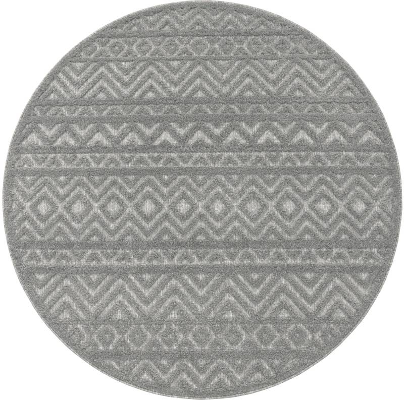 Paco Home Teppich »Livorno 673«, rund, 14 mm Höhe, Uni-Farben, Scandi, Rauten Muster, Hoch-Tief Effekt, Outdoor geeignet von PACO HOME