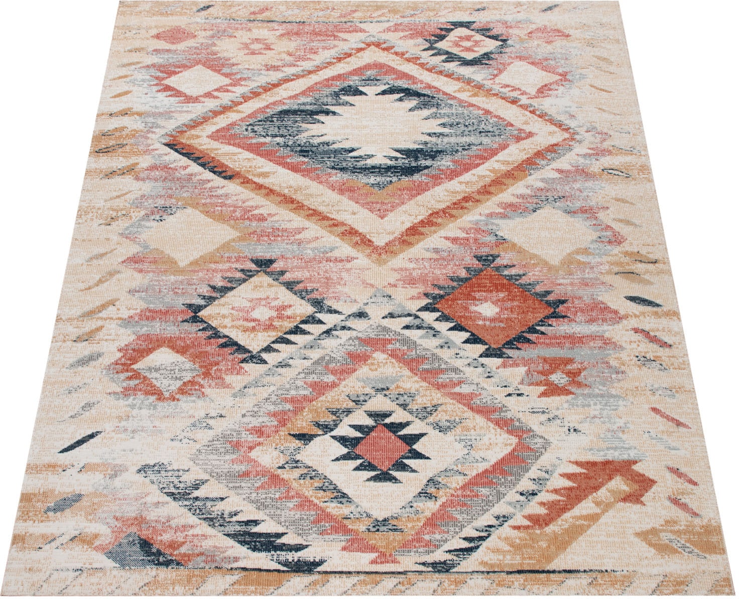Paco Home Teppich »Mabella 496«, rechteckig, 4 mm Höhe, Flachgewebe, Rauten Motiv, Vintage Design, In- und Outdoor geeignet von PACO HOME