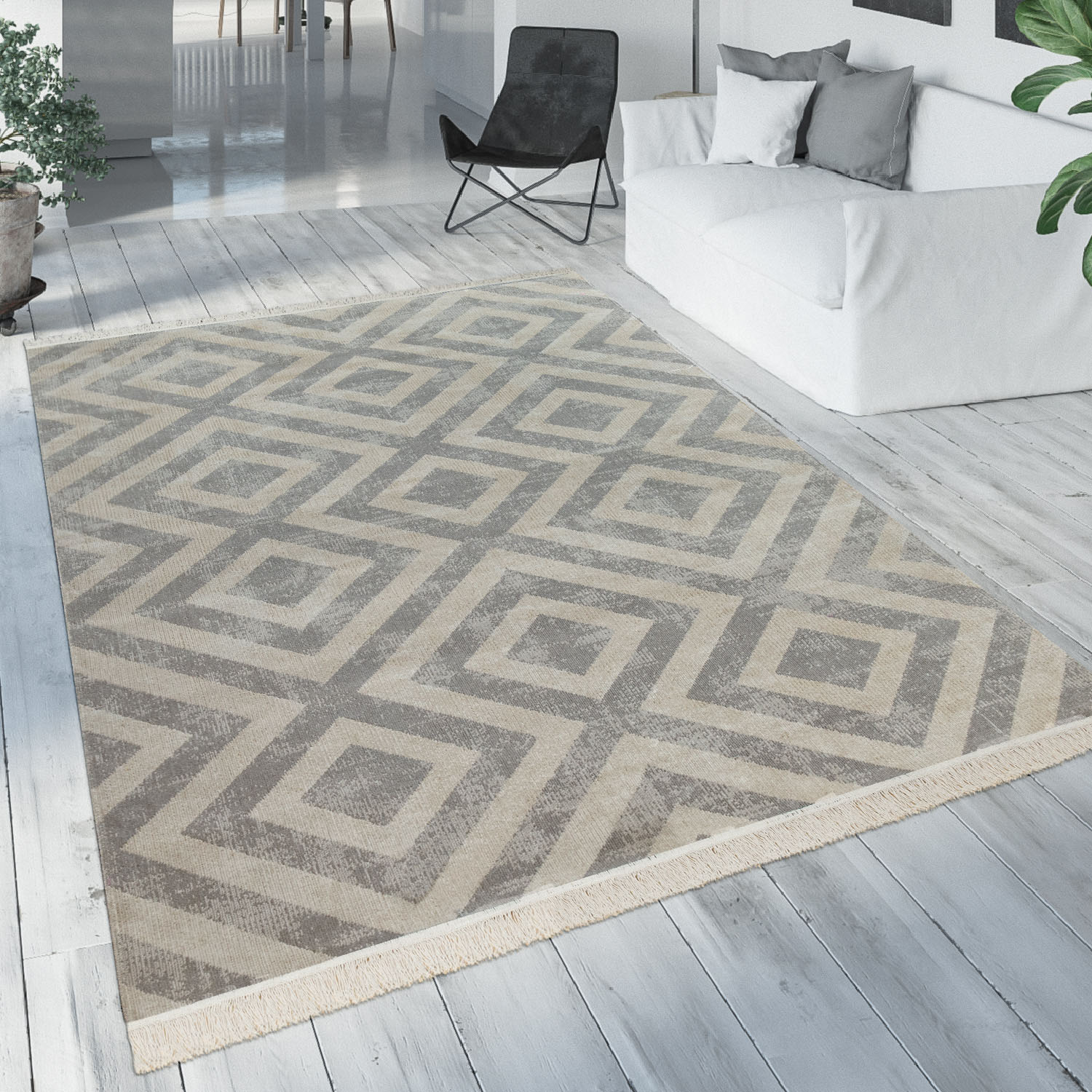 Paco Home Teppich »Poco 821«, rechteckig, 6 mm Höhe, Kurzflor, Rauten Design, mit Fransen, In- und Outdoor geeignet Paco Home Teppich »Poco 821«, rechteckig, 6 mm Höhe, Kurzflor, Rauten Design, mit Fransen, In- und Outdoor geeignet von PACO HOME
