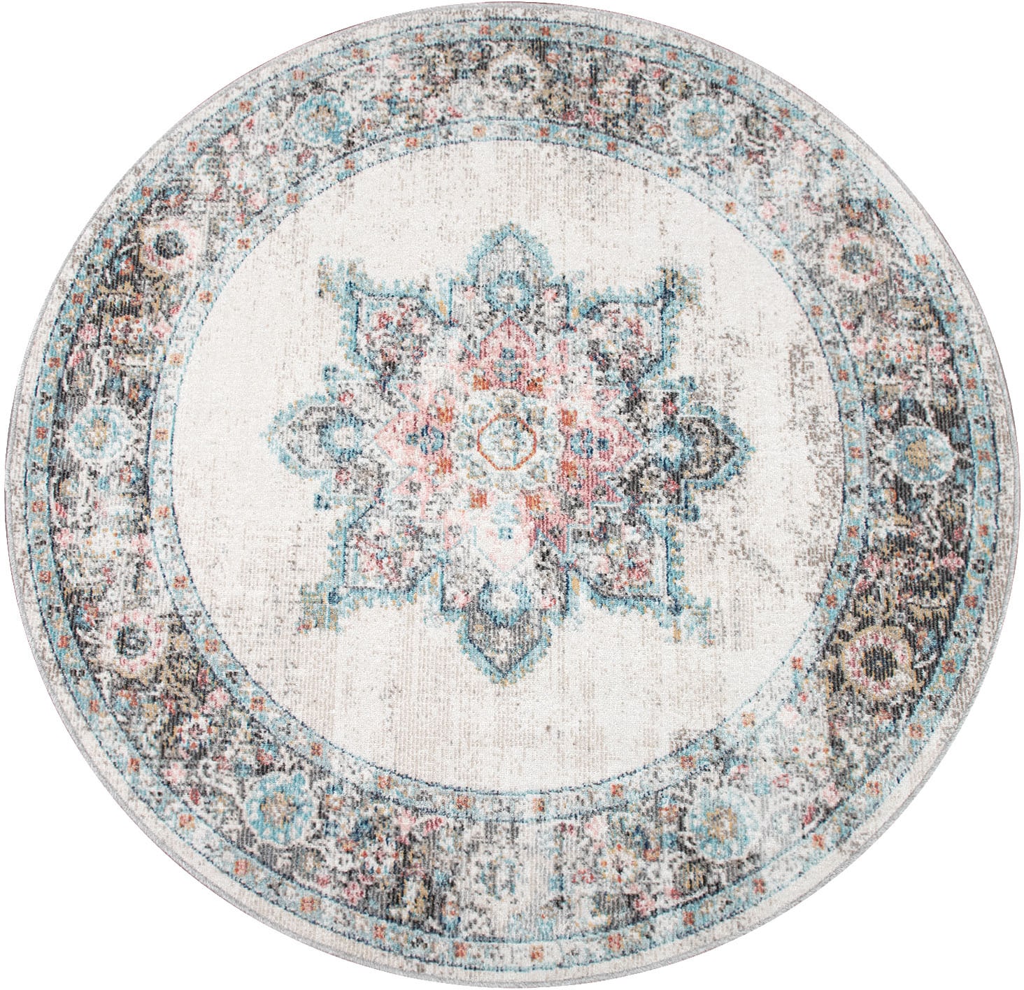 Paco Home Teppich »Torres 275«, rund, 8 mm Höhe, Kurzflor, Orient-Optik, Vintage Design, In- und Outdoor geeignet von PACO HOME