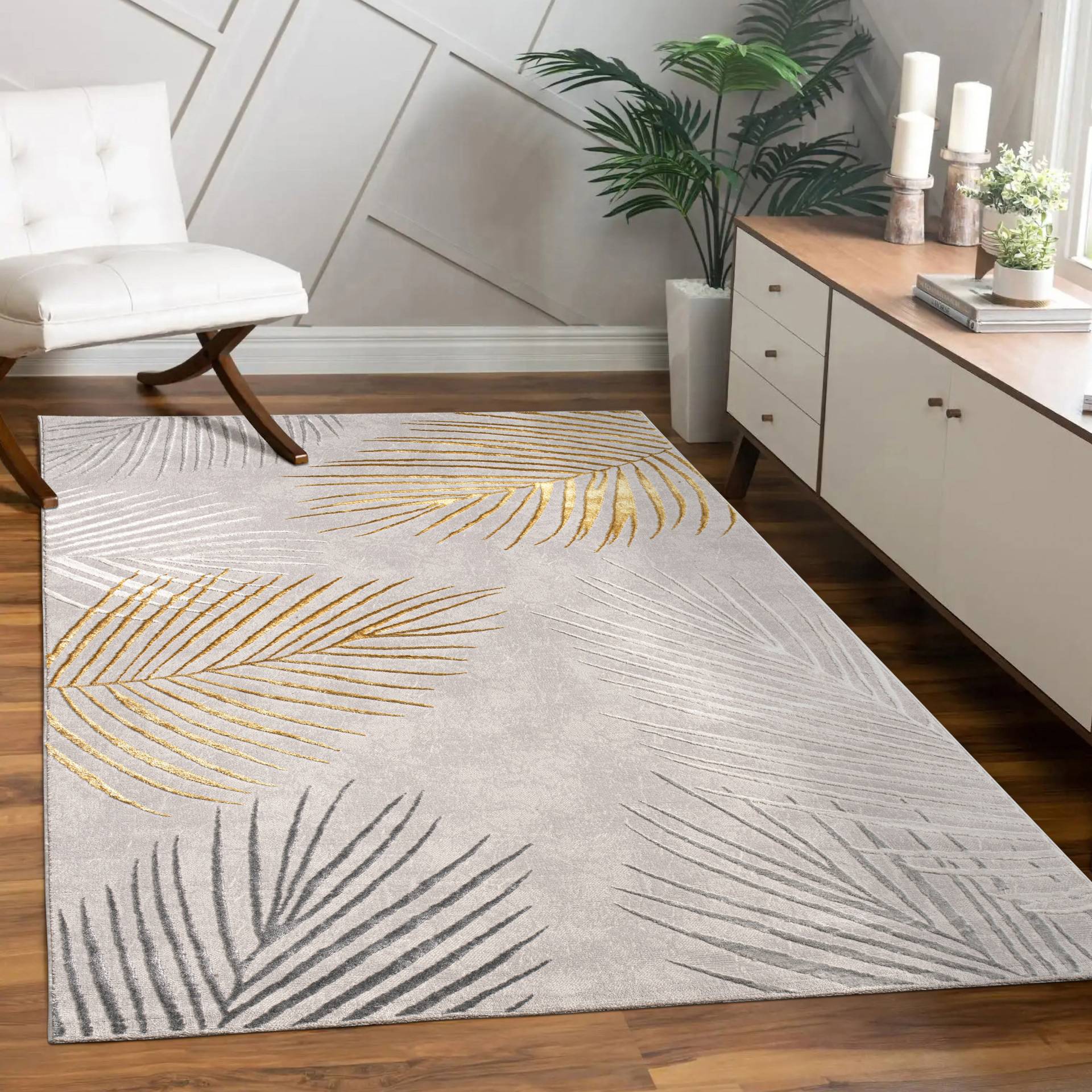 Paco Home Teppich »Tuana 218«, rechteckig, Kurzflor, modernes Blätter Design, Hoch-Tief-Struktur, Wohnzimmer von PACO HOME