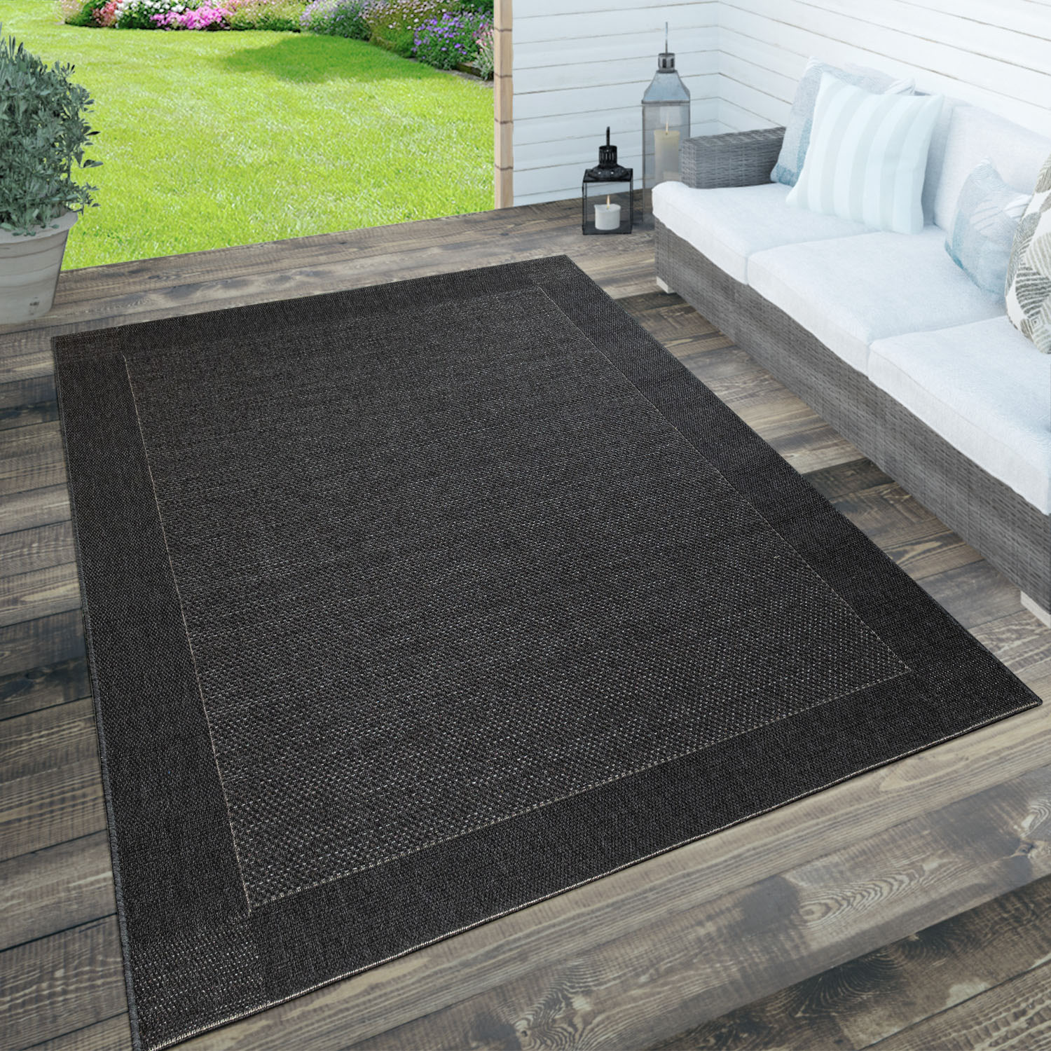 Paco Home Teppich »Waregem 621«, rechteckig, Flachgewebe, meliert, mit Bordüre, Outdoor geeignet, Wohnzimmer von PACO HOME