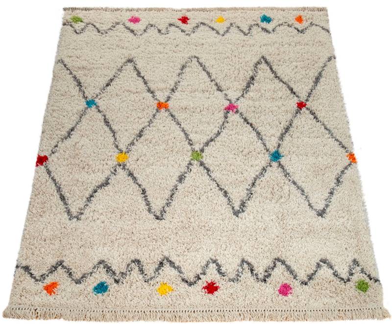 Paco Home Teppich »Wooly 281«, rechteckig, 39 mm Höhe, Hochflor-Shaggy, Scandi-Muster, mit Fransen, Wohnzimmer von PACO HOME