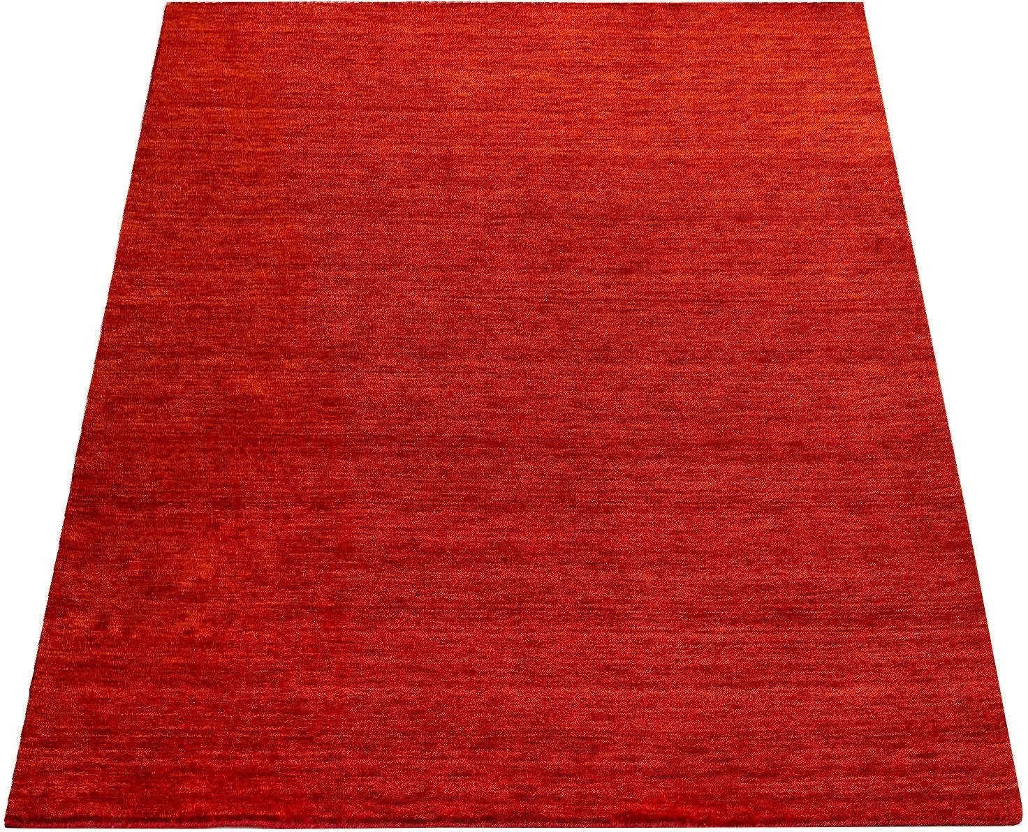Paco Home Wollteppich »Atlas 100«, rechteckig, 14 mm Höhe, Gabbeh, Kurzflor, handgewebt, reine Wolle, Uni Farben von PACO HOME