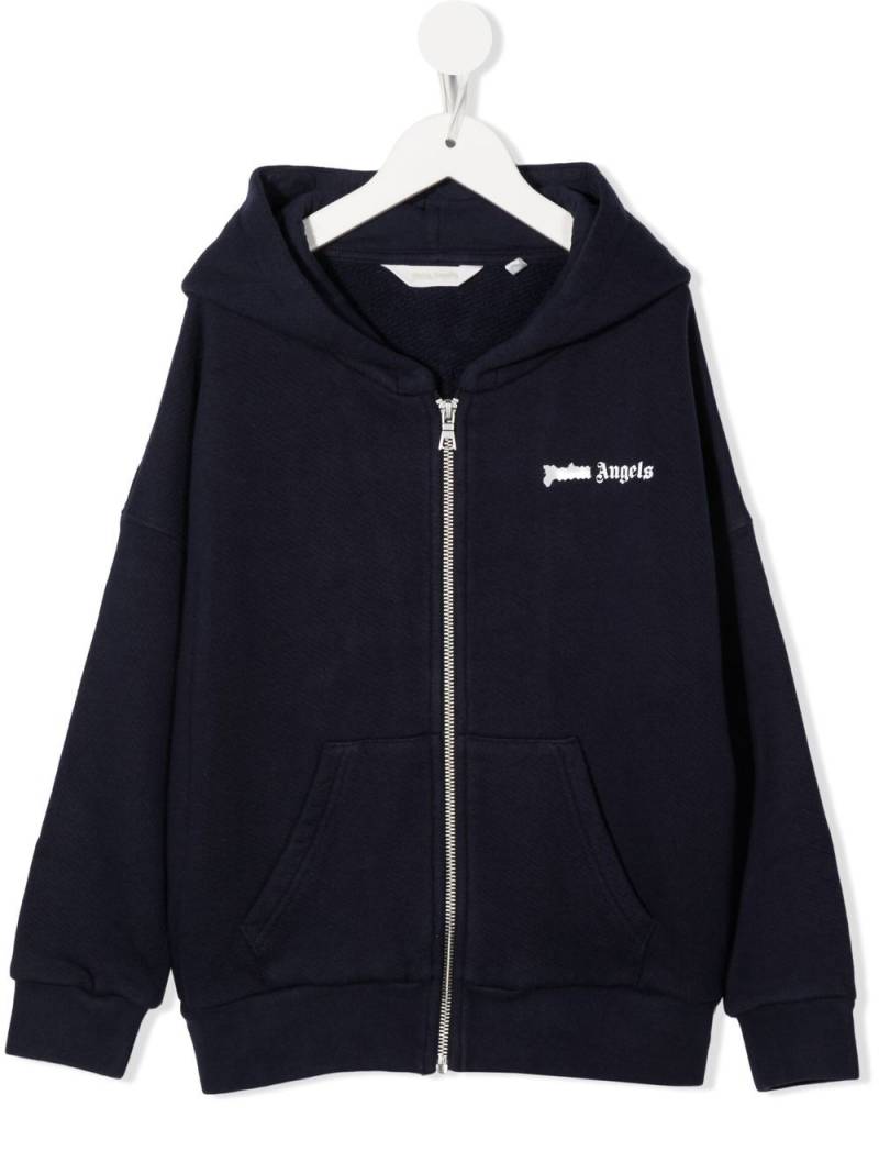 Palm Angels Kids logo-print zip-up cotton hoodie - Blue von Palm Angels Kids