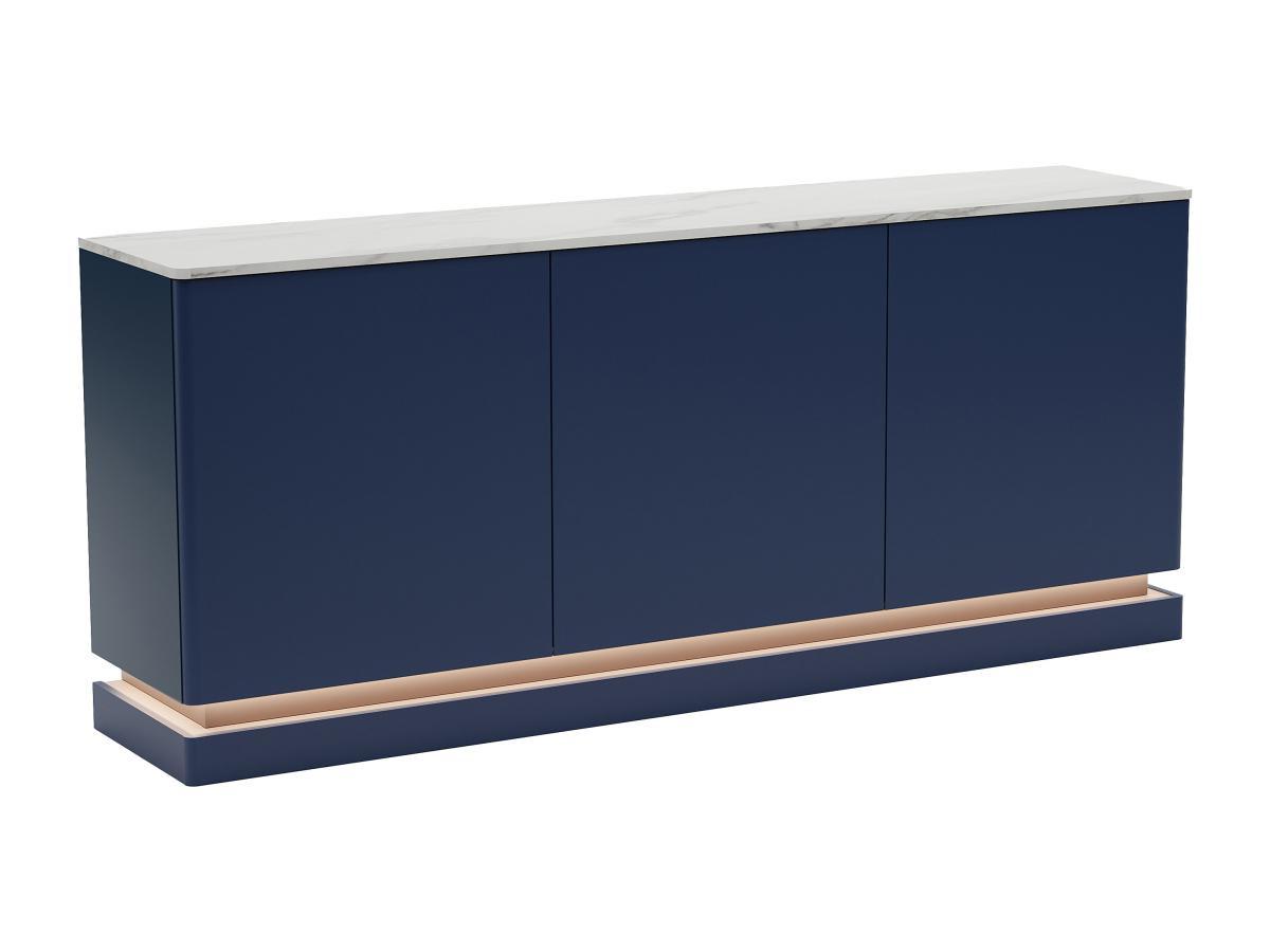 Sideboard Mit 3 Türen - Mit Led-beleuchtung - Mdf - Blau &e Marmor-optik - Devika Von Pascal Morabito Unisex  ONE SIZE von PASCAL MORABITO