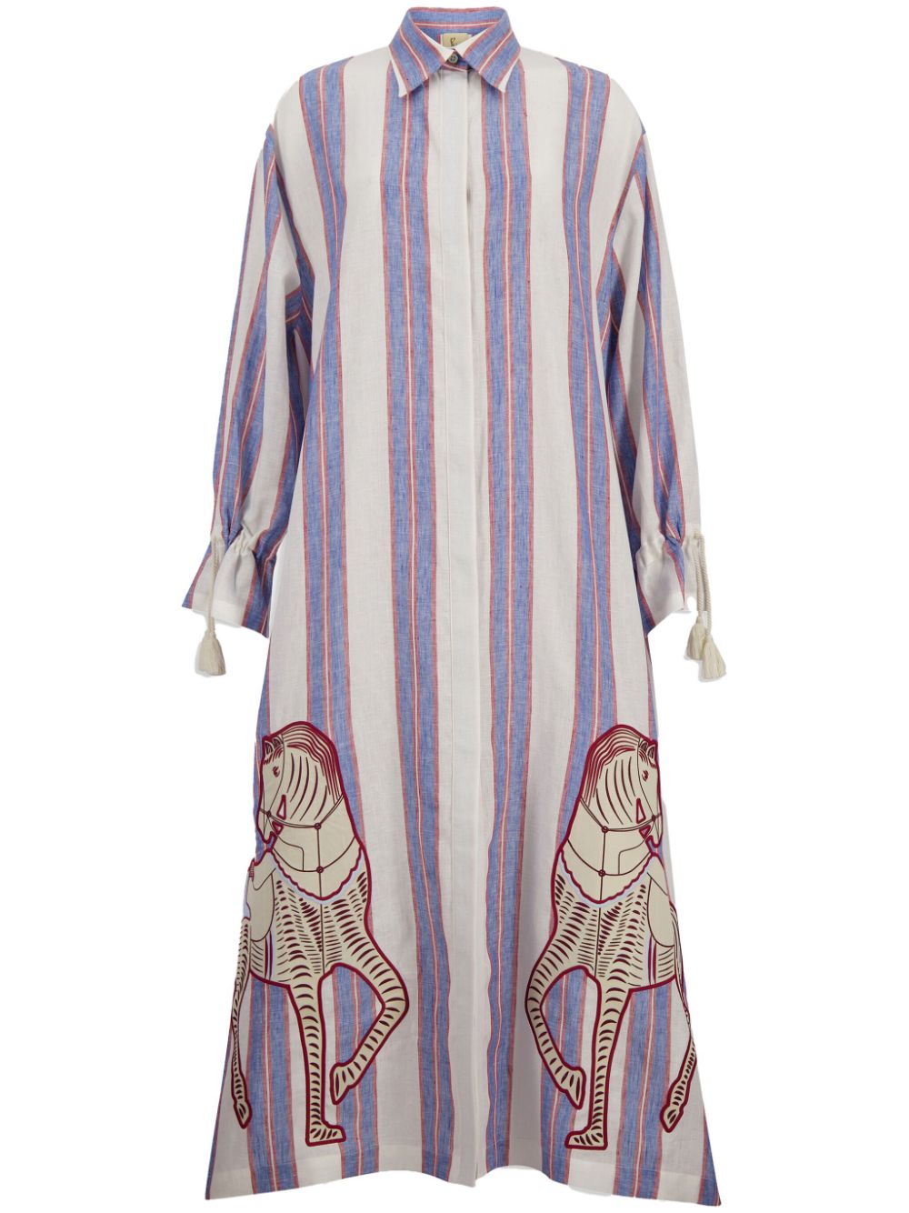 PAULA embroidered striped linen dress - Blue von PAULA