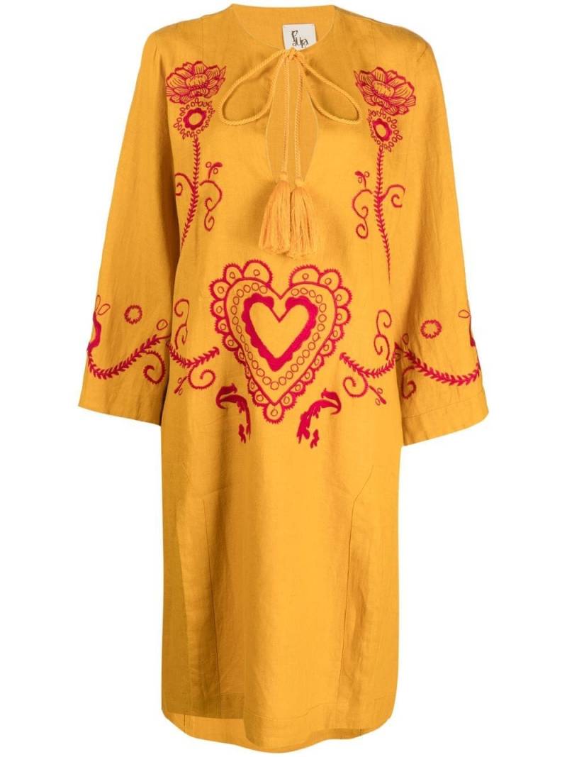 PAULA embroidered wide-sleeve kaftan dress - Yellow von PAULA