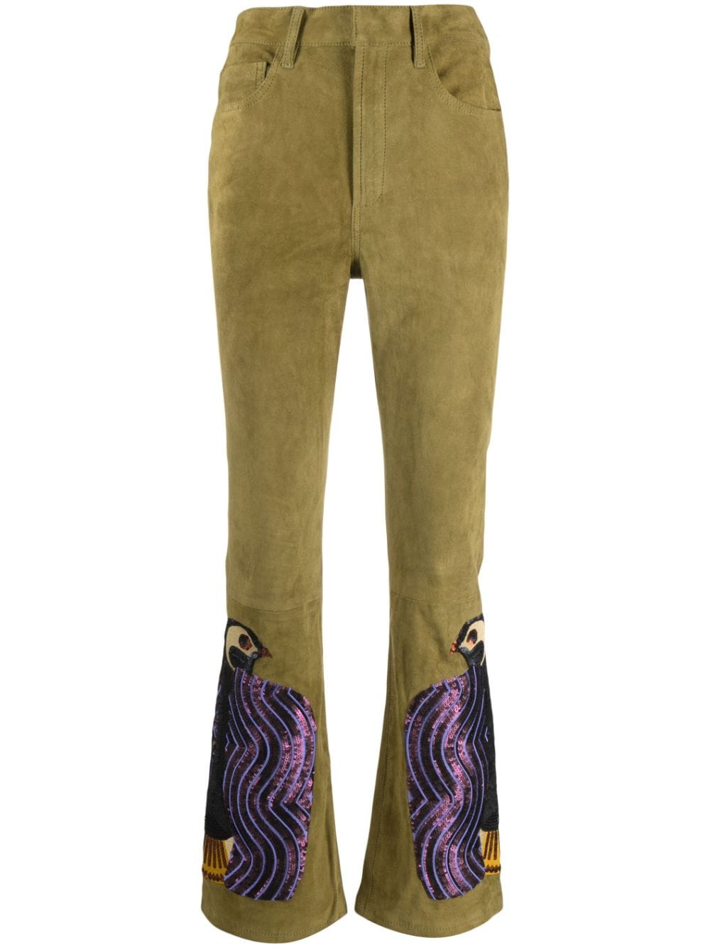 PAULA motif-embroidered flared trousers - Green von PAULA