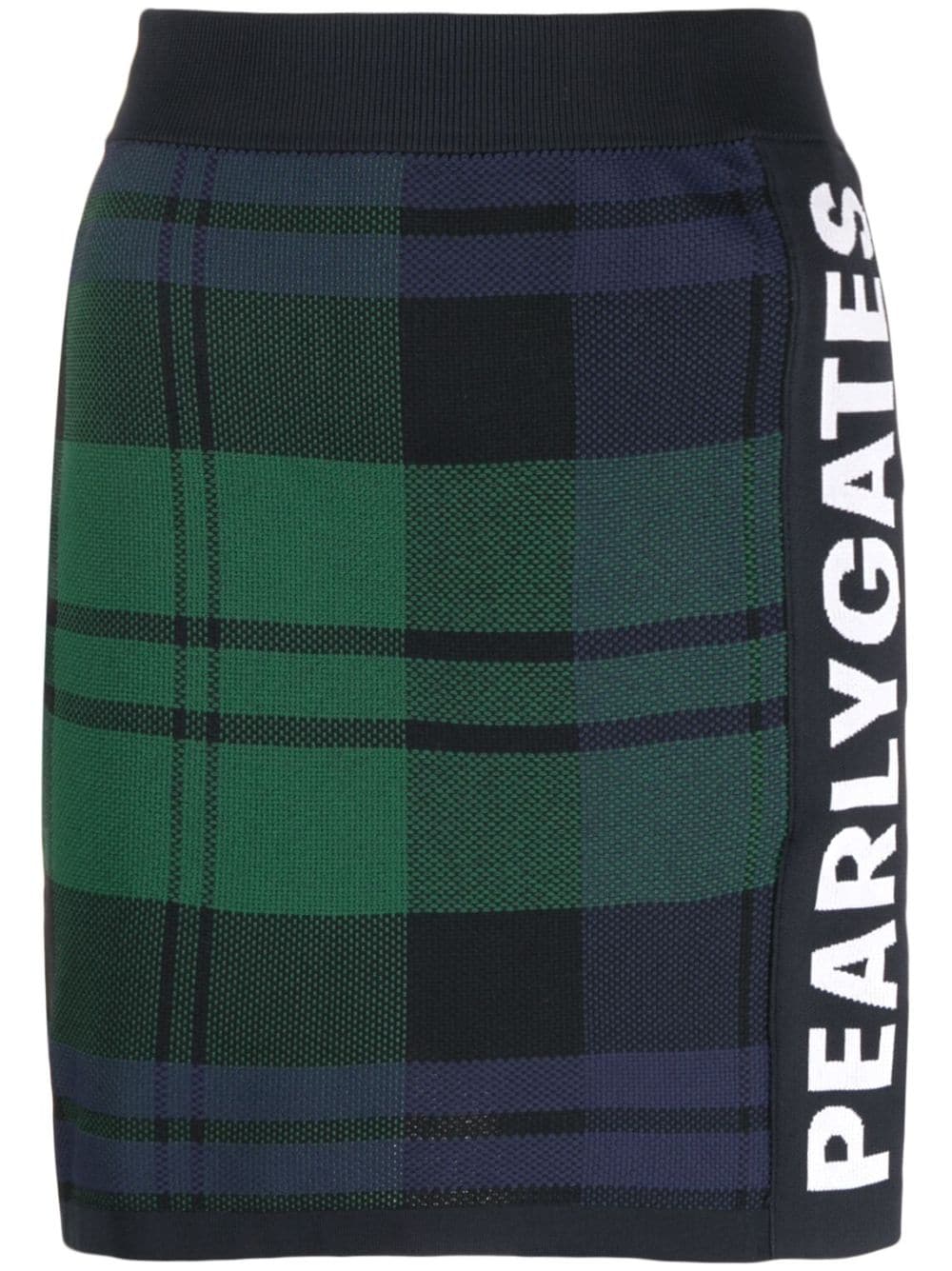 PEARLY GATES logo-tape plaid knitted skirt - Blue von PEARLY GATES