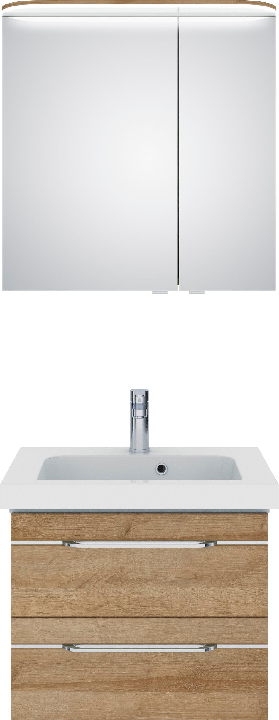 Saphir Badmöbel-Set »Balto Sprint 2-teilig, Mineralmarmor-Waschtisch mit LED-Spiegelschrank«, (2 St.), Badezimmer Set inkl. Türdämpfer, 70 cm breit, 2 Türen, 2 Schubladen von Saphir