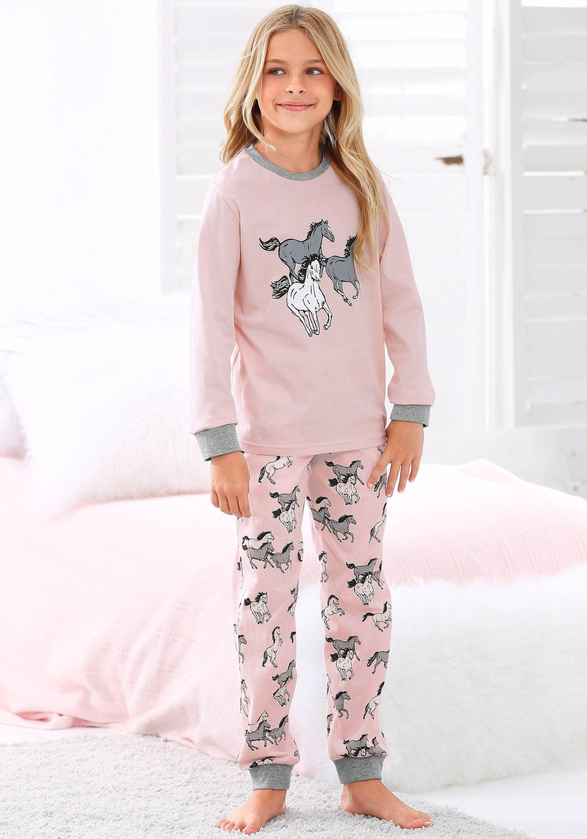petite fleur Pyjama, (2 tlg., 1 Stück), in langer Form mit Pferde Print von PETITE FLEUR