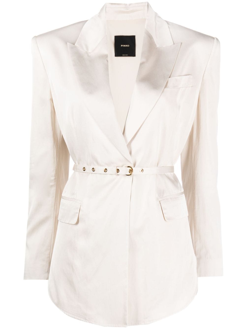 PINKO Goldeneye belted satin blazer - White von PINKO