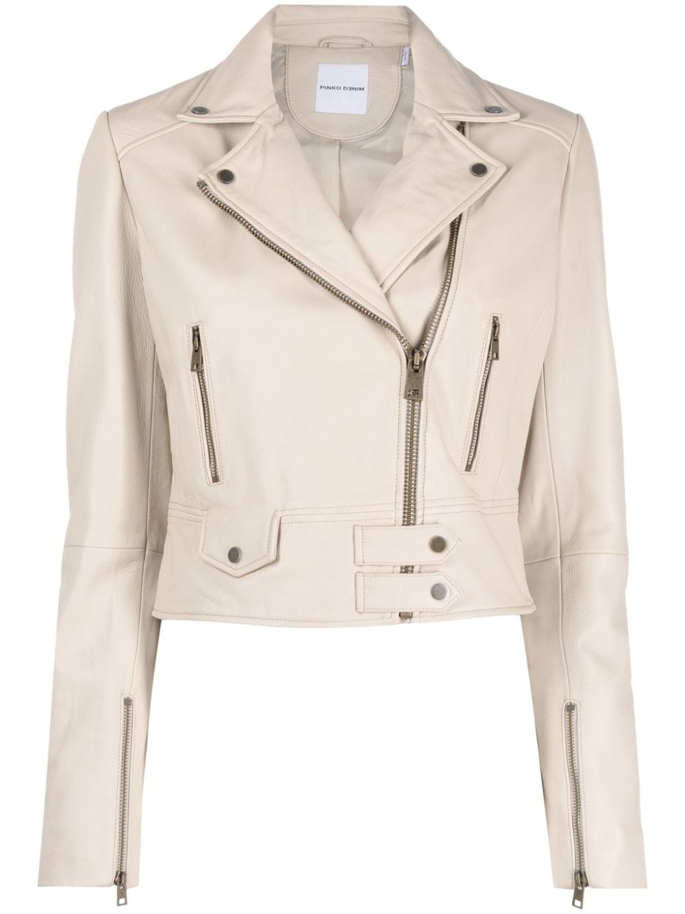 PINKO Love Birds-embossed nappa-leather biker jacket - Neutrals von PINKO