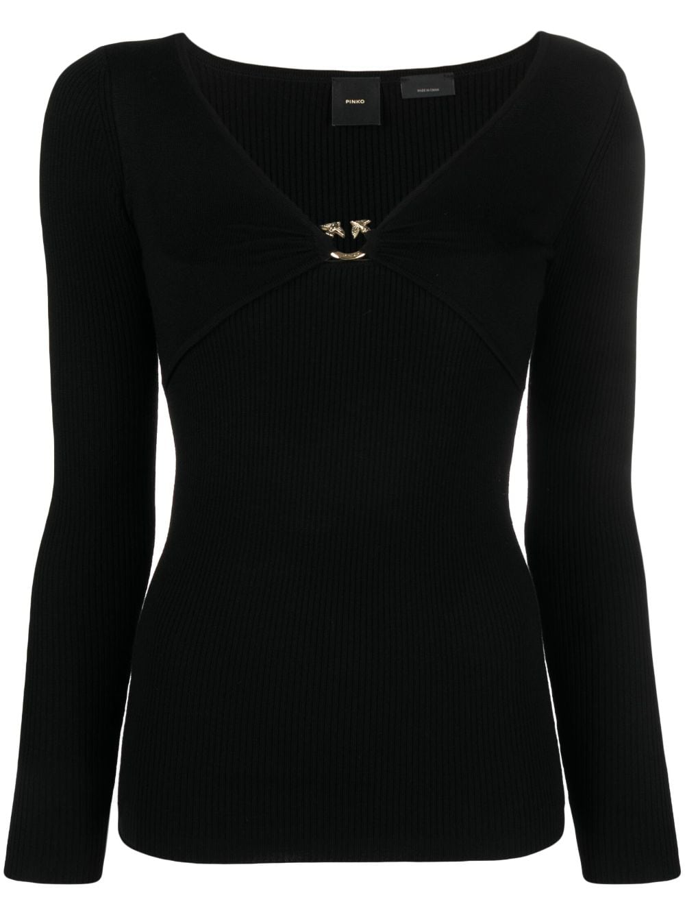 PINKO Love Birds ribbed-knit top - Black von PINKO