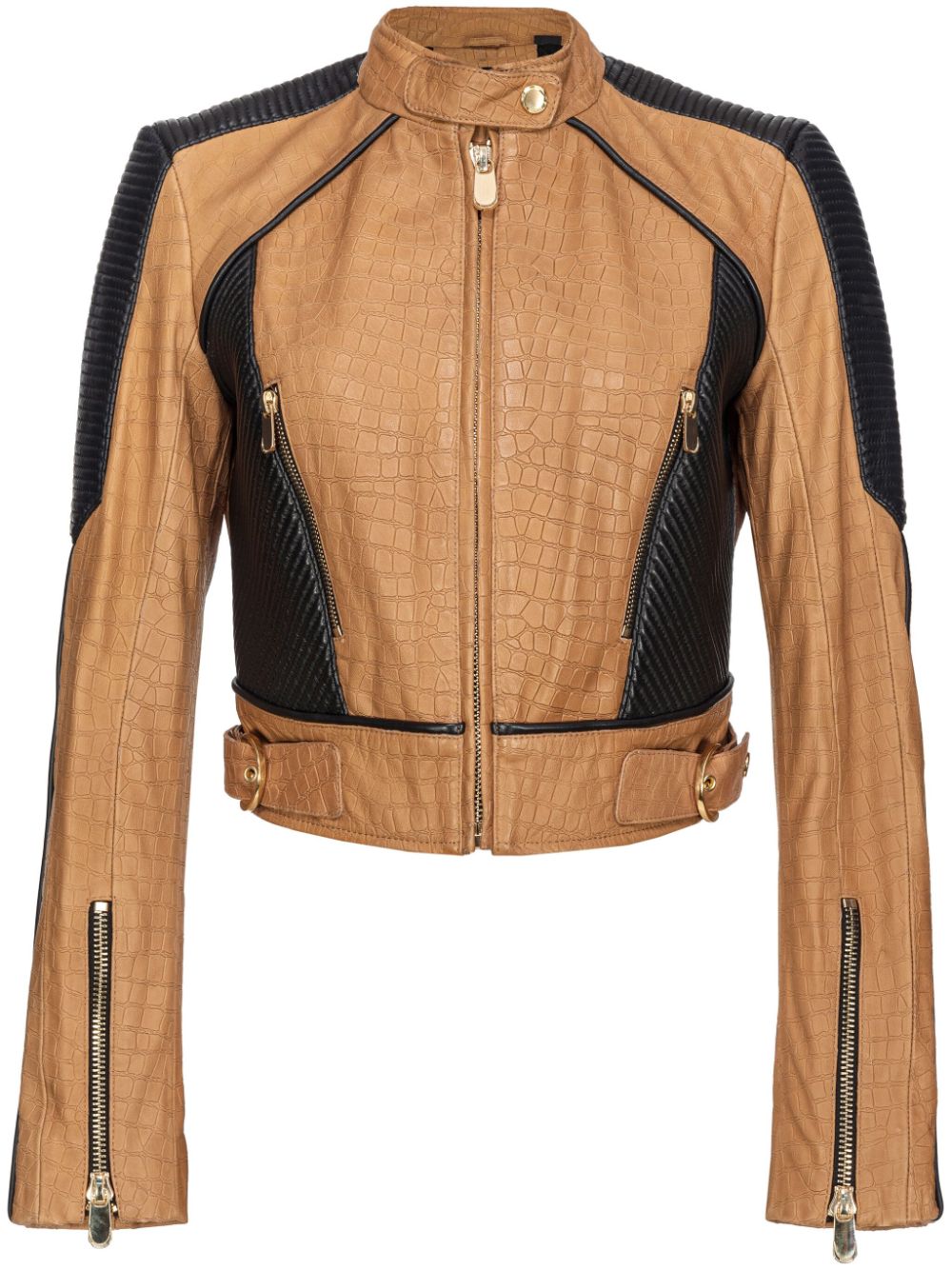 PINKO croc-effect cropped leather jacket - Brown von PINKO