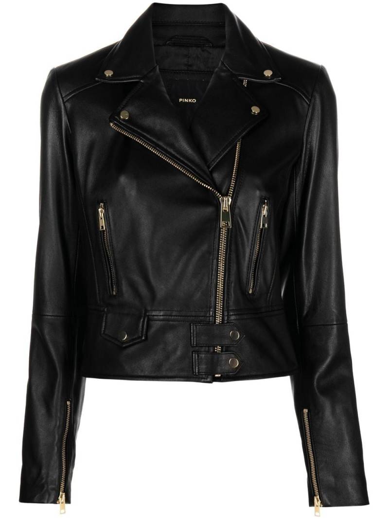 PINKO cropped leather biker jacket - Black von PINKO