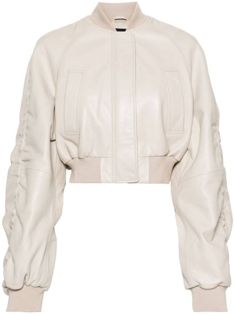 PINKO cropped leather bomber jacket - Neutrals von PINKO