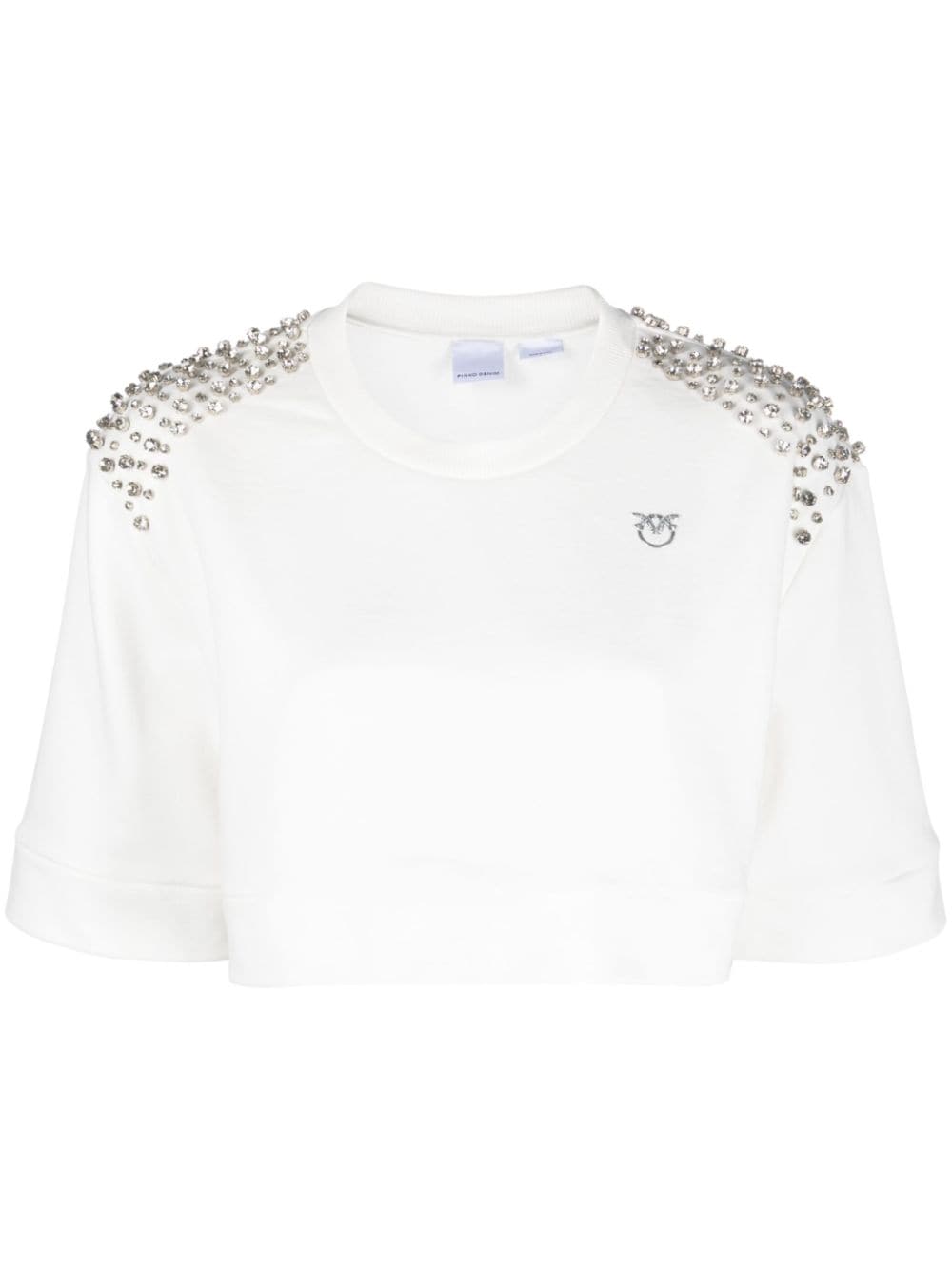 PINKO crystal-embellished cropped T-shirt - White von PINKO