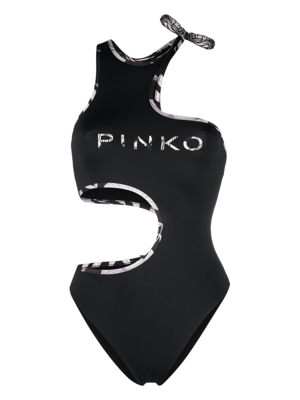 PINKO cut-out logo-print swimsuit - Black von PINKO