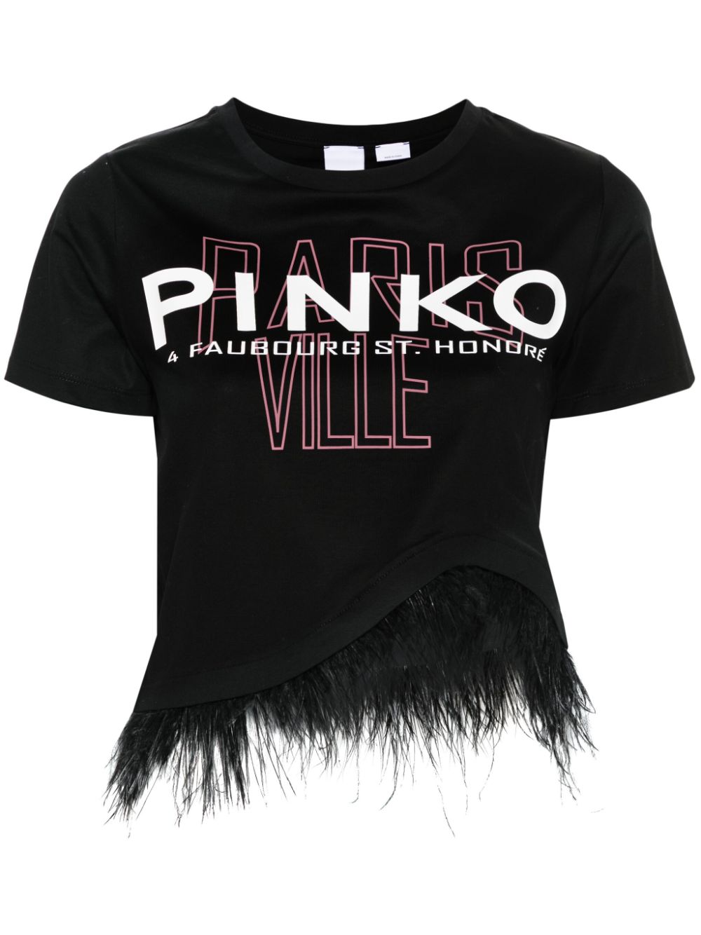 PINKO feather detail cropped T-shirt - Black von PINKO