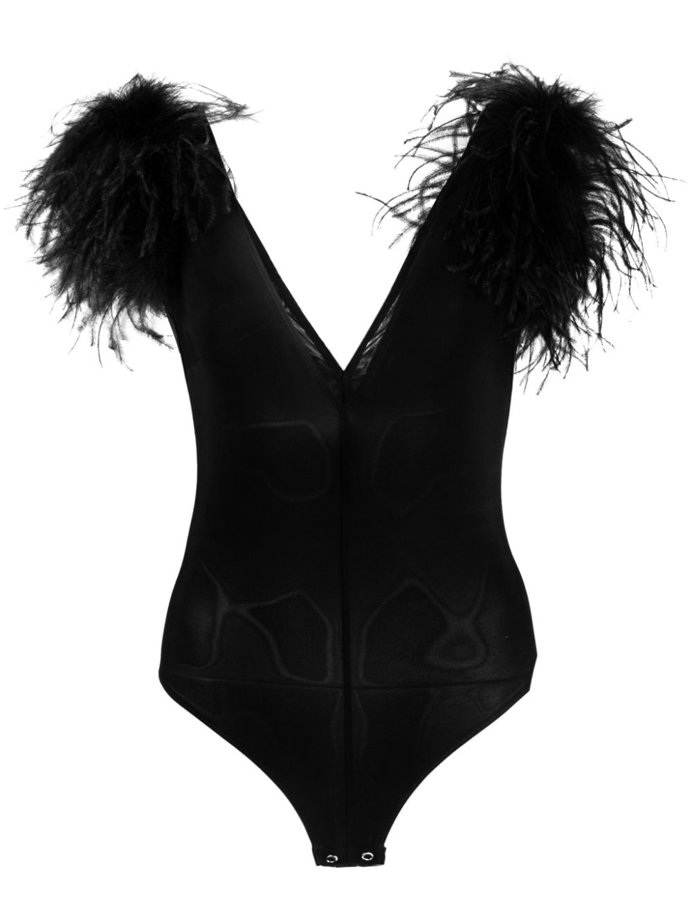 PINKO feather-trim V-neck bodysuit - Black von PINKO