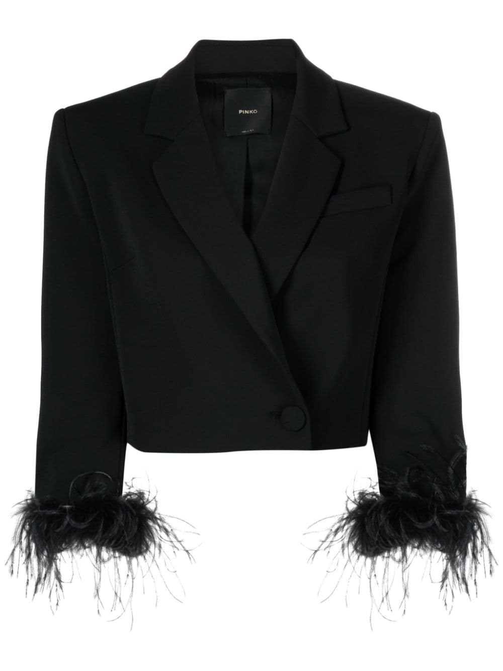 PINKO feather-trim cropped blazer - Black von PINKO