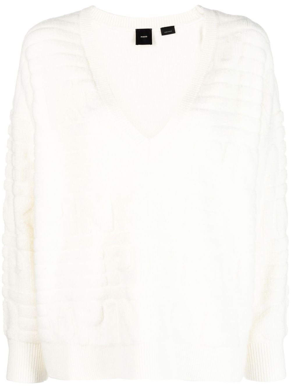 PINKO intarsia-knit logo V-neck jumper - White von PINKO