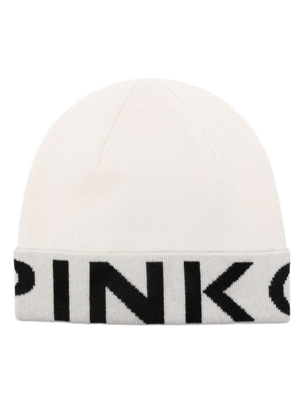 PINKO intarsia knit-logo two-tone beanie - White von PINKO