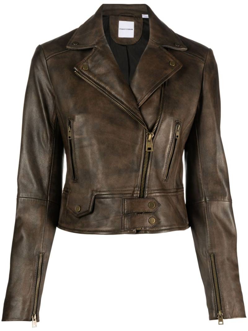 PINKO leather cropped biker jacket - Brown von PINKO