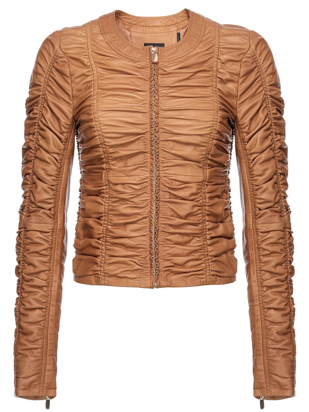 PINKO leather ruched jacket - Brown von PINKO