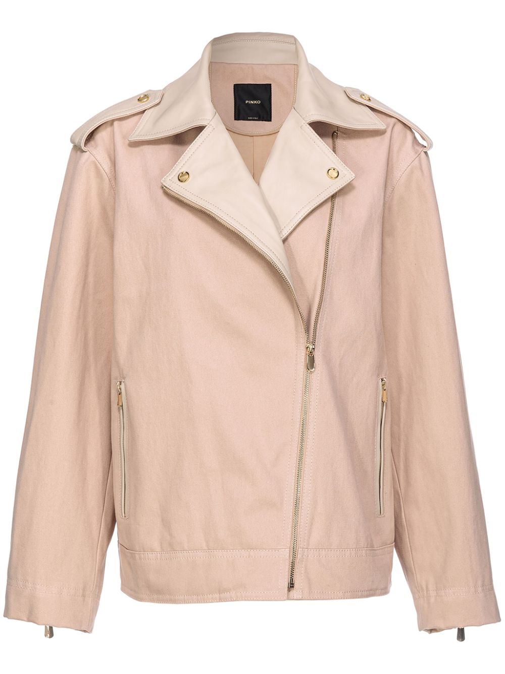 PINKO leather-trim cotton biker jacket - Neutrals von PINKO