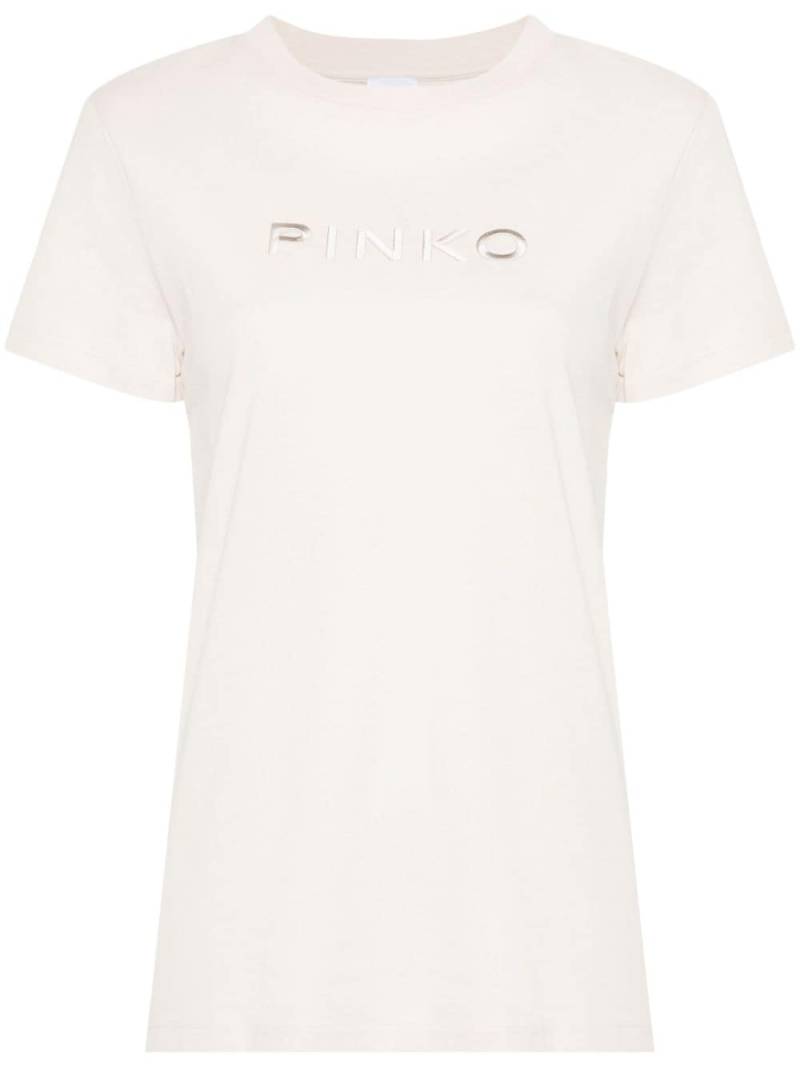 PINKO logo-embroidered cotton T-shirt - Neutrals von PINKO