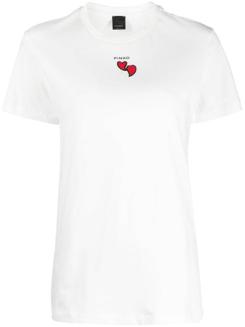 PINKO logo-print heart-motif bead-embellished T-shirt - White von PINKO
