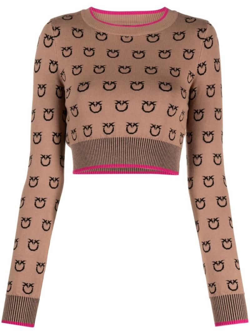 PINKO logo-print knitted cropped jumper - Brown von PINKO