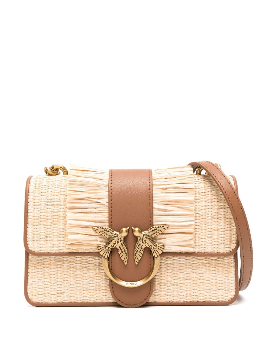 PINKO mini Love One raffia shoulder bag - Neutrals von PINKO