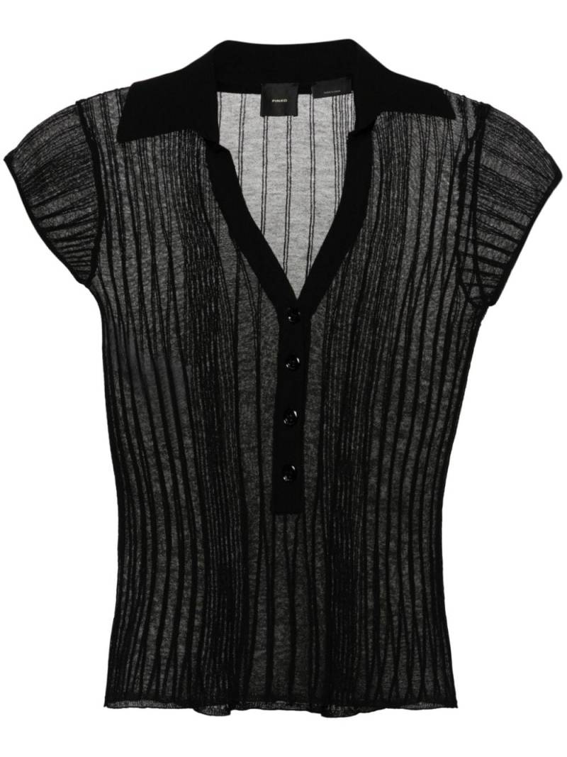 PINKO ribbed-knit sheer polo shirt - Black von PINKO