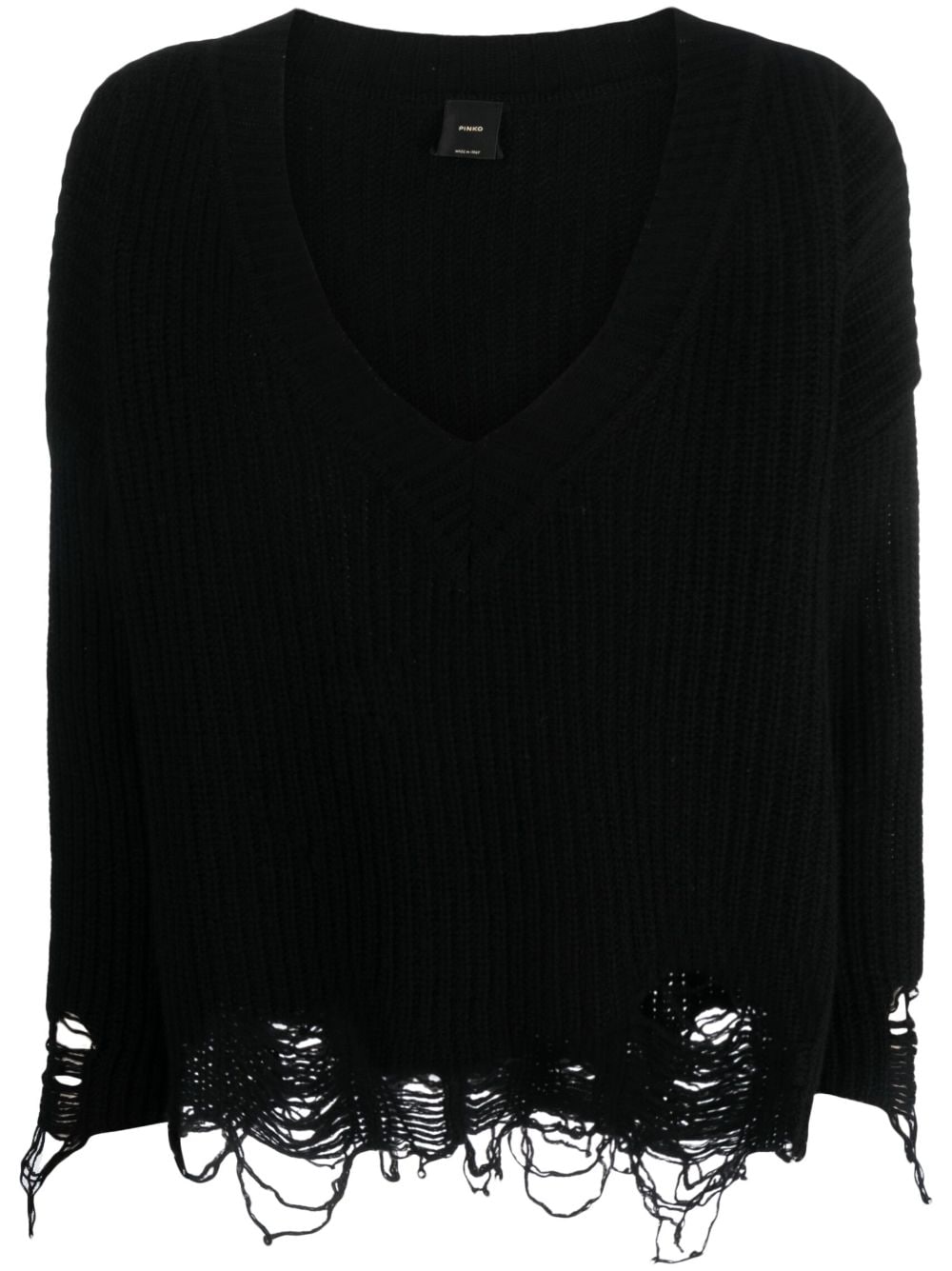 PINKO ripped V-neck knitted jumper - Black von PINKO