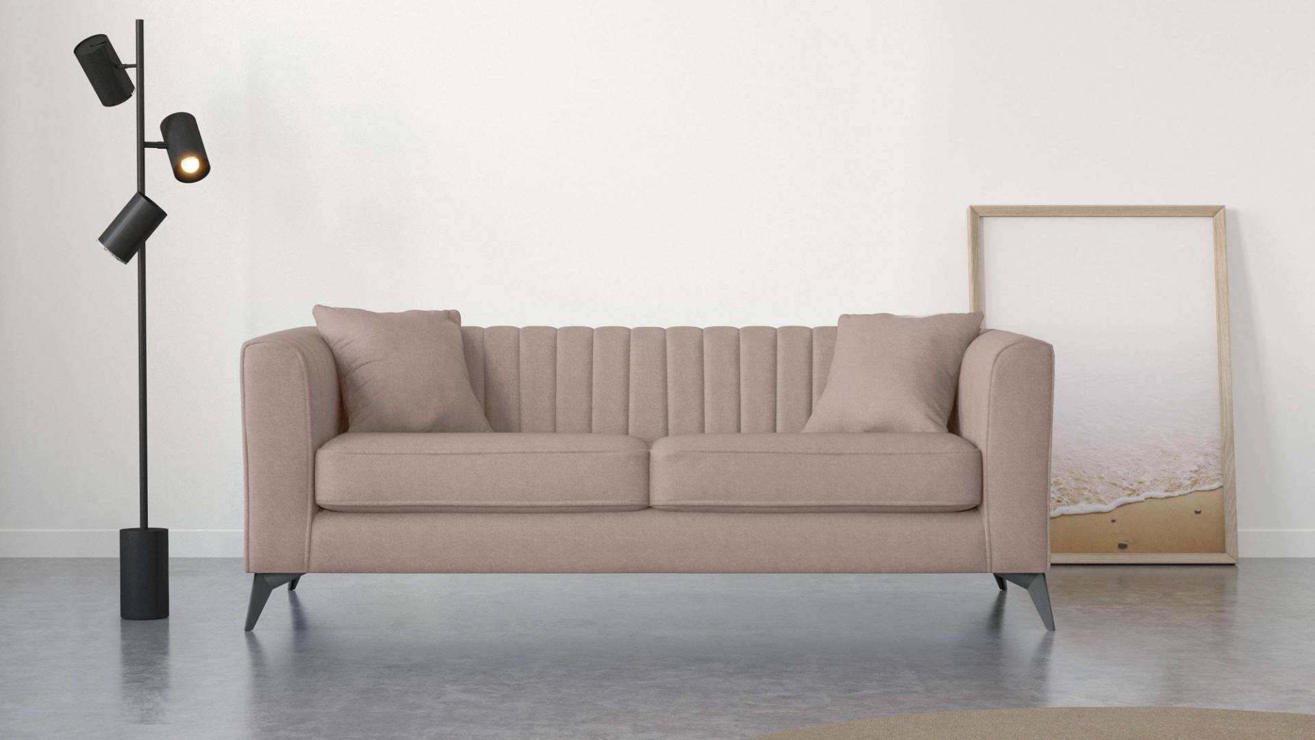Places of Style 3-Sitzer »MATTHEW elegantes Designsofa, Masse B/T/H: 201/86/74 cm«, feine Steppung im Rückenbereich, lose Sitzkissen, incl. Zierkissen von PLACES OF STYLE