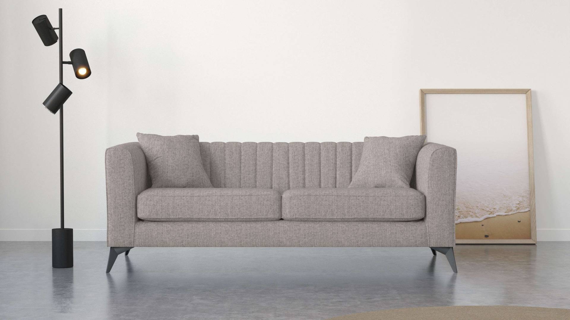 Places of Style 3-Sitzer »MATTHEW elegantes Designsofa, Masse B/T/H: 201/86/74 cm«, feine Steppung im Rückenbereich, lose Sitzkissen, incl. Zierkissen von PLACES OF STYLE