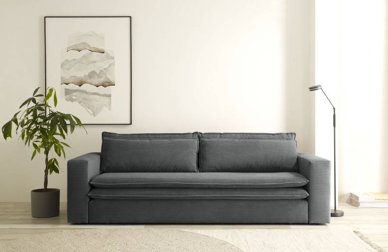 Places of Style 3-Sitzer »PIAGGE«, Cord-Bezug - mit Bettfunktion und Bettkasten, mit praktischem Topper von PLACES OF STYLE