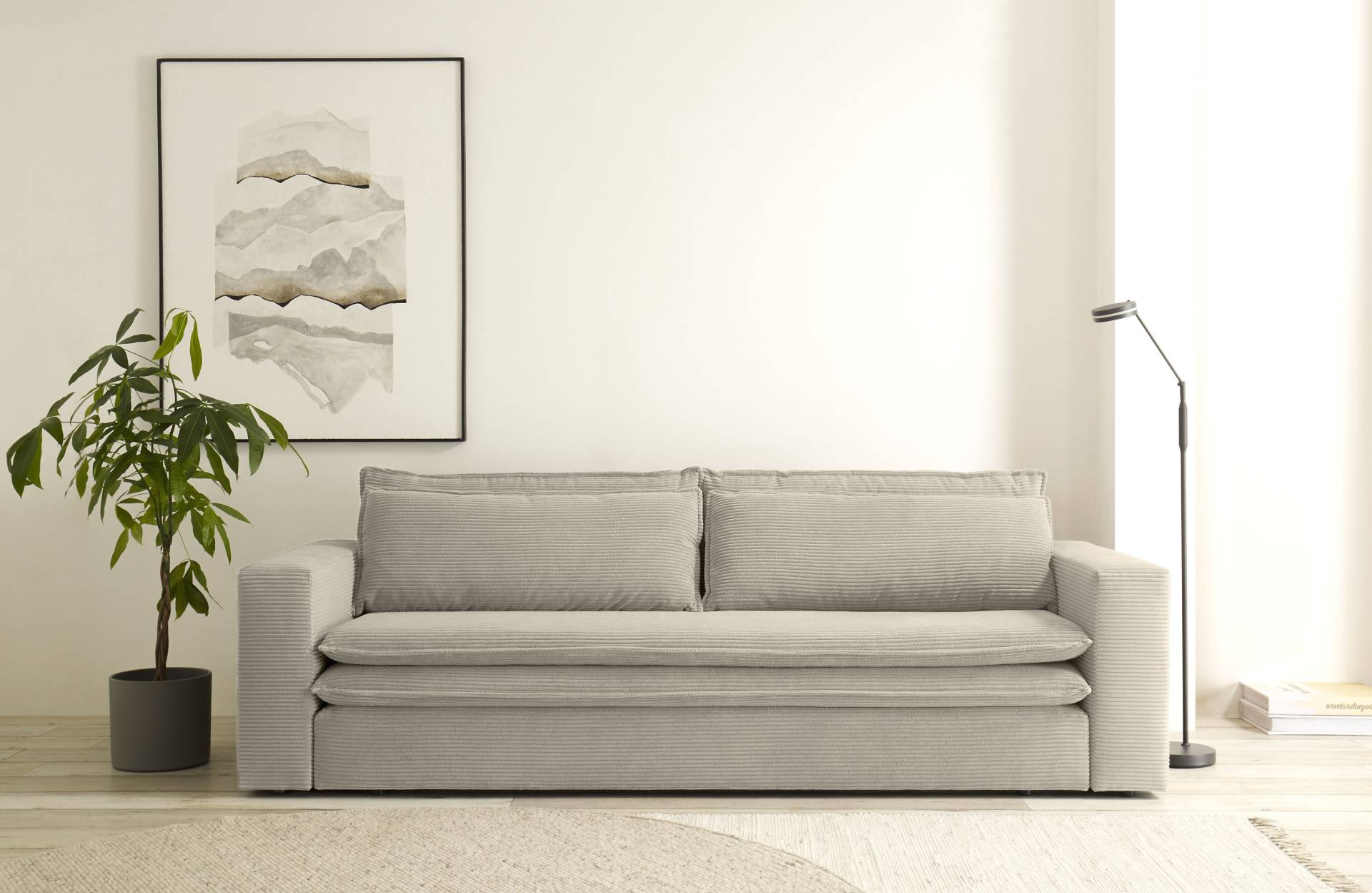 Places of Style 3-Sitzer »PIAGGE«, Cord-Bezug - mit Bettfunktion und Bettkasten, mit praktischem Topper von PLACES OF STYLE
