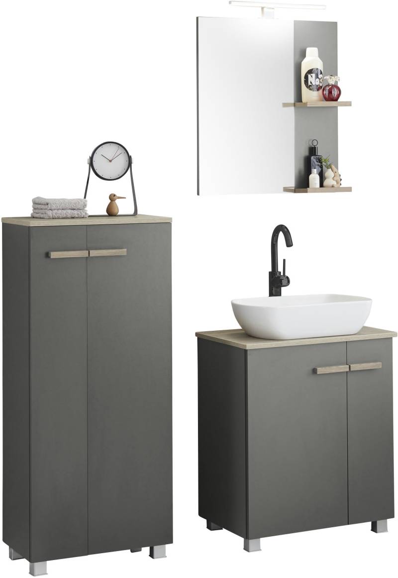 Places of Style Badmöbel-Set »SOLiD, Badmöbel-Set, Bad im modernen Design, 3-teiliges Badezimmer«, (Set, 3 St.), Waschtisch mit Waschbecken, Midischrank, Breite 130 cm von PLACES OF STYLE